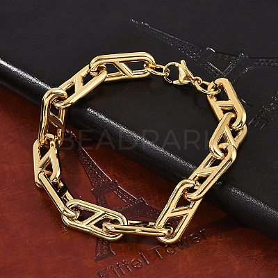 304 Stainless Steel Oval Link  Chain Bracelets for Women Men BJEW-F488-49C-G-1