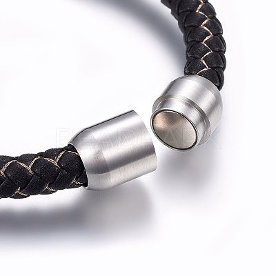 Leather Braided Cord Bracelet with Magnetic Clasp for Men Women BJEW-G603-04C-01-1