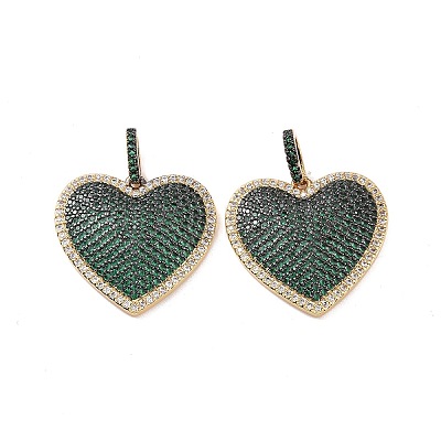 Heart Brass Micro Pave Cubic Zirconia Pendants KK-G435-04G-1
