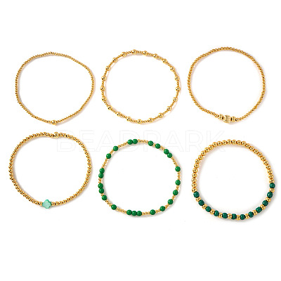 6Pcs St. Patrick's Day Brass & Acrylic Beaded Stretch Bracelets for Women MR9061-10-1