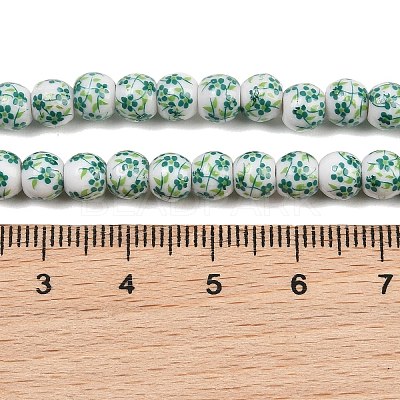 Handmade Flower Printed Porcelain Ceramic Beads Strands PORC-M005-6mm-07-1