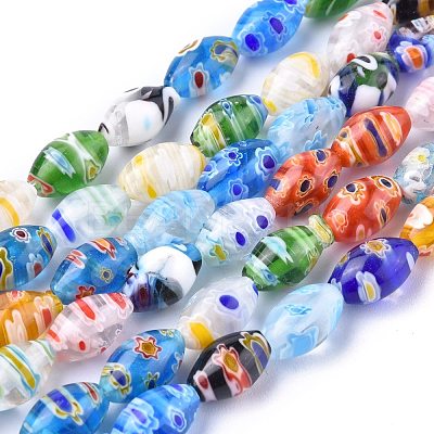 Oval Handmade Millefiori Glass Beads Strands LK-R004-37-1