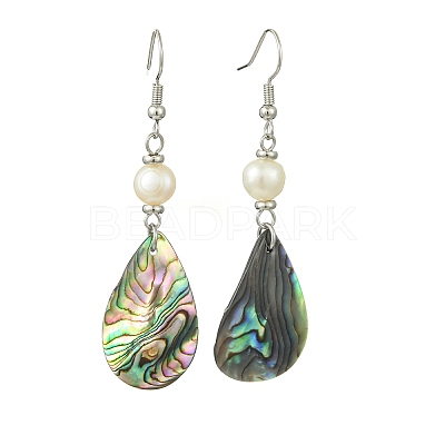Natural Abalone Shell/Paua Shell Dangle Earrings EJEW-JE07434-02-1