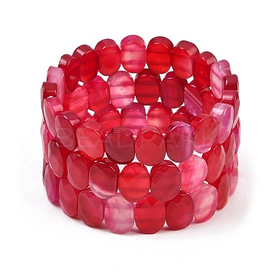 Dyed & Heated Natural Agate Oval Beaded Stretch Bracelet G-E010-01-17-1
