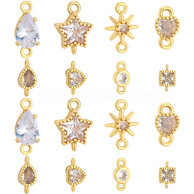 24Pcs 8 Styles Brass Pave Cubic Zirconia Connector Charms KK-BBC0028-50-1