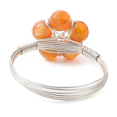 Flower Natural Green Aventurine & Carnelian & Amethyst & Apatite Finger Rings RJEW-TA00158-1