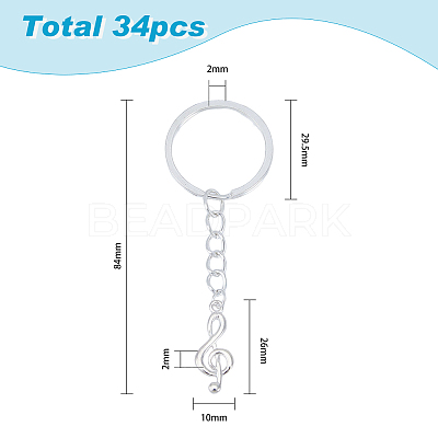 Tibetan Style Alloy Treble Clef Pendants Keychains KEYC-FH0001-22-1