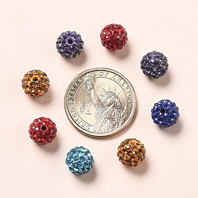 Mixed Color Polymer Clay Grade A Crystal Rhinestone Pave Disco Ball Beads X-RB-H258-10MM-M-1