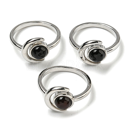 Natural Dyed & Heated Black Agate Adjustable Rings RJEW-K269-09P-03-1