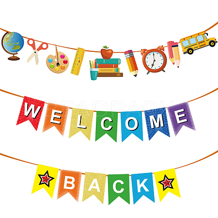 CRASPIRE 2 Sets 2 Styles Welcome Come Back & School Supplies Paper Banners DIY-CP0009-68-1