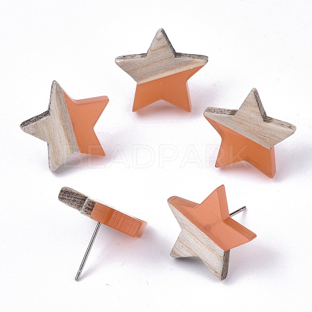 Transparent Resin & Wood Stud Earrings EJEW-N017-001A-D04-1
