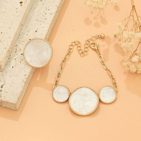 Alloy White Enamel Link Bracelets & Rings Sets FS-WG9902A-05-1