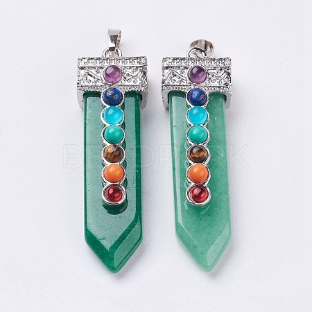 Natural Green Aventurine with Synthetic & Natural Mixed Stone Chakra Big Pendants G-E415-A10-1