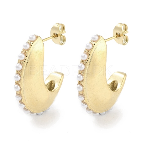 304 Stainless Steel ABS Plastic Imitation Pearl Stud Earrings for Women EJEW-L283-095G-1