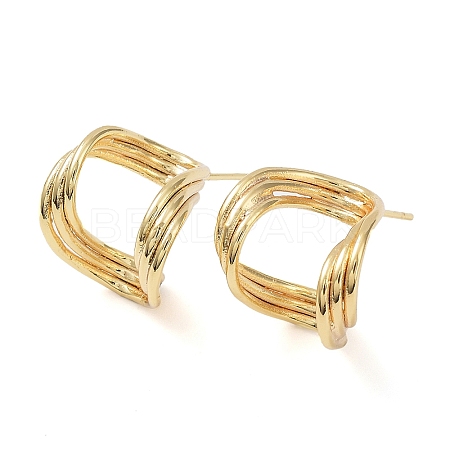 Brass Twist Wave Stud Earrings KK-C031-32G-1