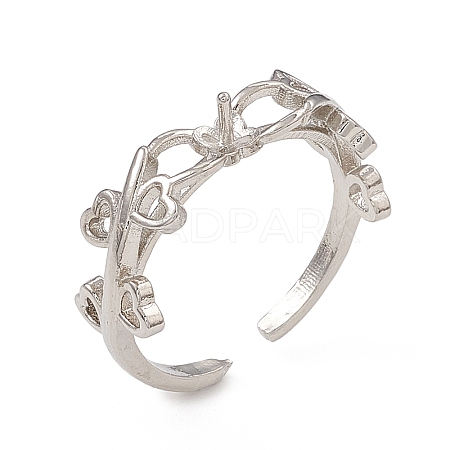 Heart Leaf Brass Open Cuff Ring Settings for Half-drilled Beads KK-G455-13P-1