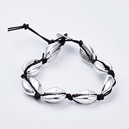 Electroplated Cowrie Shell Bead Bracelets BJEW-JB04275-02-1