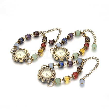 Tibetan Style Alloy Mixed Stone Watch Bracelets BJEW-JB01754-1