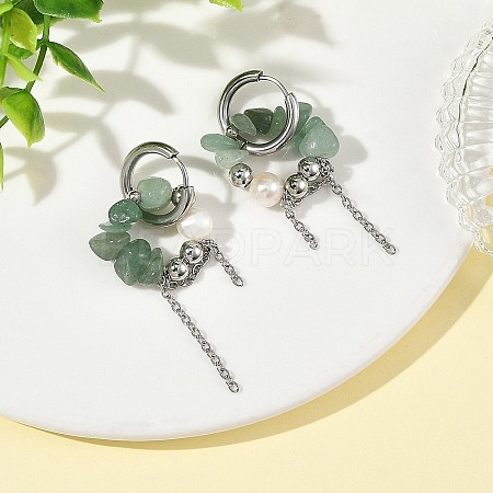 Natural Green Aventurine Chips Drop Earrings EJEW-TA00817-01-1