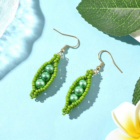 304 Stainless Steel Glass Seed Beads Pea Dangle Earrings EJEW-MZ00557-1