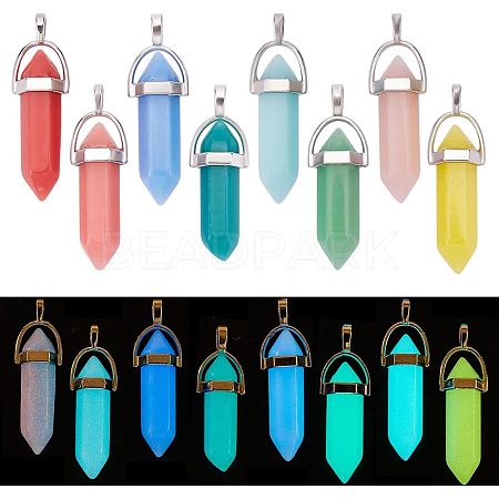 CHGCRAFT 16Pcs 8 Colors Synthetic Luminous Stone Pendants FIND-CA0005-30-1