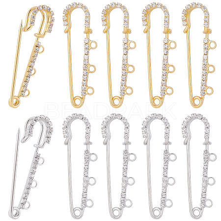 16Pcs 2 Colors Iron Rhinestone Safety Pins FIND-SC0022-23B-1