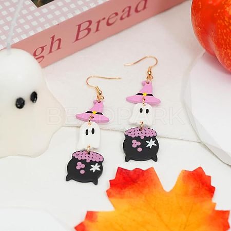 Witch Hat with Ghost Acrylic Dangle Earrings FS-WG1324F-01-1