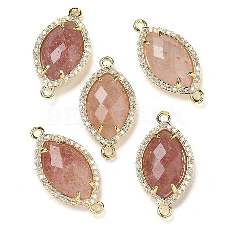Natural Strawberry Quartz Faceted Horse Eye Connector Charms G-G181-07G-03-1