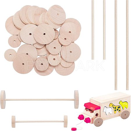 Olycraft 36 Sets 2 Styles Chinese Cherry Wood Unfinshed Wheel & Stick DIY-OC0004-17-1