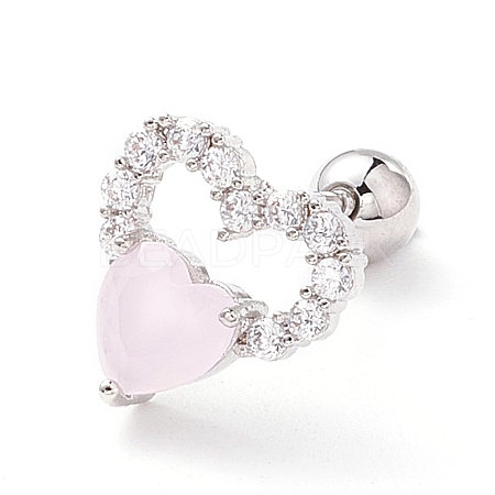 Double Heart Cat Eye Stud Earrings for Women LS-EJEW-A065-13P-1