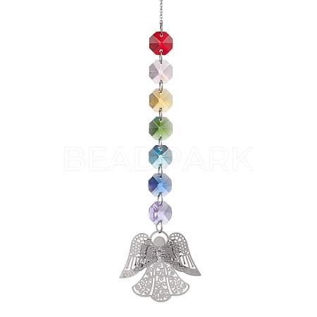 Glass Octagon Beaded Hanging Ornaments HJEW-JM01760-03-1