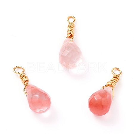 Wire Wrapped Faceted Cherry Quartz Glass Pendants X-PALLOY-JF00541-02-1