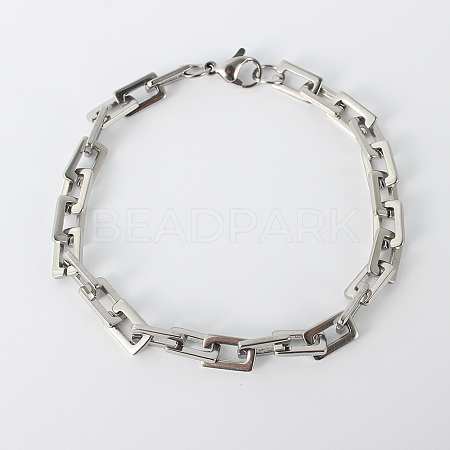 Tarnish Resistant Rectangle 201 Stainless Steel Chain Bracelets BJEW-N240-06P-1