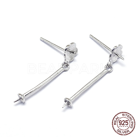 Rhodium Plated 925 Sterling Silver  Stud Earring Findings STER-L057-037P-1