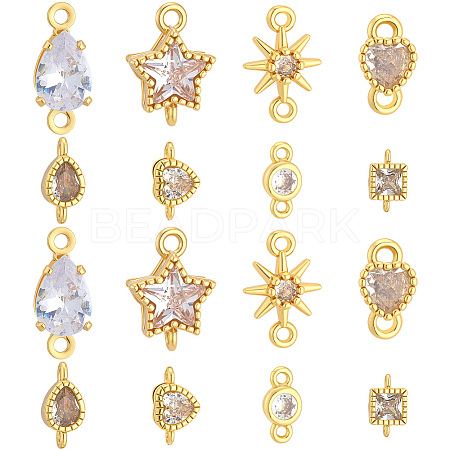 24Pcs 8 Styles Brass Pave Cubic Zirconia Connector Charms KK-BBC0028-50-1