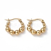 201 Stainless Steel Round Beaded Hoop Earrings with 304 Stainless Steel Pins for Women EJEW-B016-14A-G-1