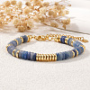 Disc Natural Blue Chalcedony & 304 Stainless Steel Beaded Bracelet for Women VZ6468-1