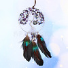 Woven Net/Web with Feather Gemstone Chips Pendant Decorations TREE-PW0003-03B-1