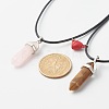 Natural Tiger Eye & Rose Quartz Double Terminated Pointed Pendants Necklaces Set for Couples Best Friends NJEW-JN03676-13