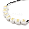 Acrylic Flat Round with Letters Braided Bead Bracelet for Women BJEW-JB07571-02-4