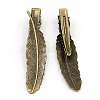 Antique Bronze Tone Feather Iron Flat Alligator Hair Clip Findings X-PHAR-B013-AB-1