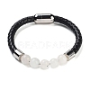 Natural White Moonstone Round Bead Braided Leather Cord Bracelets for Men Women BJEW-A009-11P-05-1