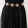 Bohemian Brass Pave Synthetic Turquoise Flat Round with Flower Link Alloy Chain Belts for Women FS-WG72103-02-2