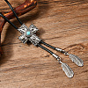 Alloy with Synthetic Turquoise Pendant Waxed Cord Bolo Tie Lariat Necklaces FS-WGCCEF8-07-2