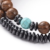 Unisex Wood Beads Stretch Bracelet Sets BJEW-JB04966-05-2