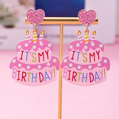 Birthday Cake Acrylic Dangle Stud Earrings FS-WG75373-01-1
