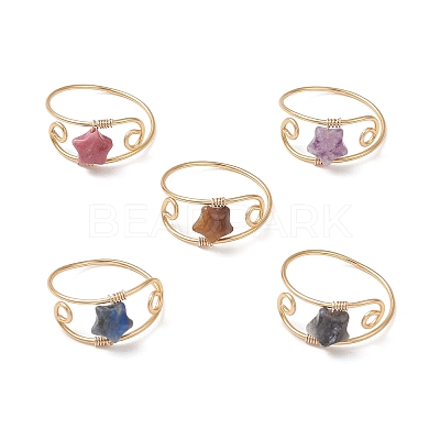 Copper Wired Gemstone Finger Rings RJEW-JR00978-1