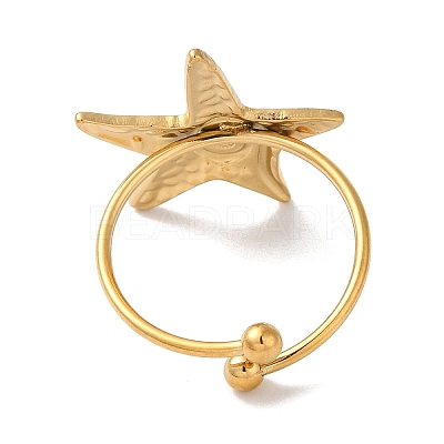 Ion Plating (IP) 304 Stainless Steel Starfish Open Cuff Rings for Women RJEW-M167-08E-G-1