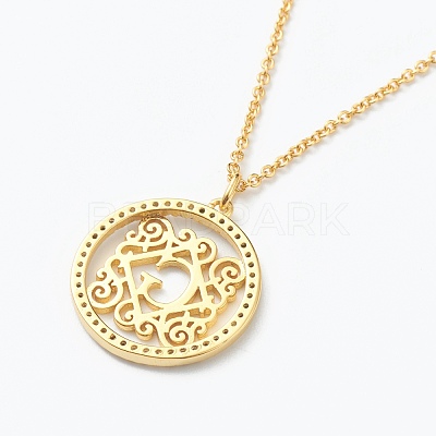 Brass Micro Pave Clear Cubic Zirconia Pendant Necklaces NJEW-E153-01G-1