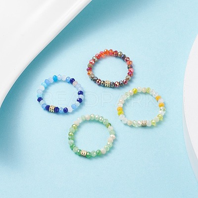 Glass Beaded Stretch Finger Ring with Cube for Women X-RJEW-JR00431-1